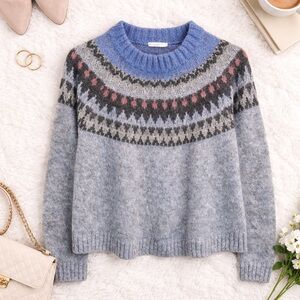 Motivi Fair Isle Sweater S Made in Italy Mohair Blend Nordic Alpine Cozy Knit